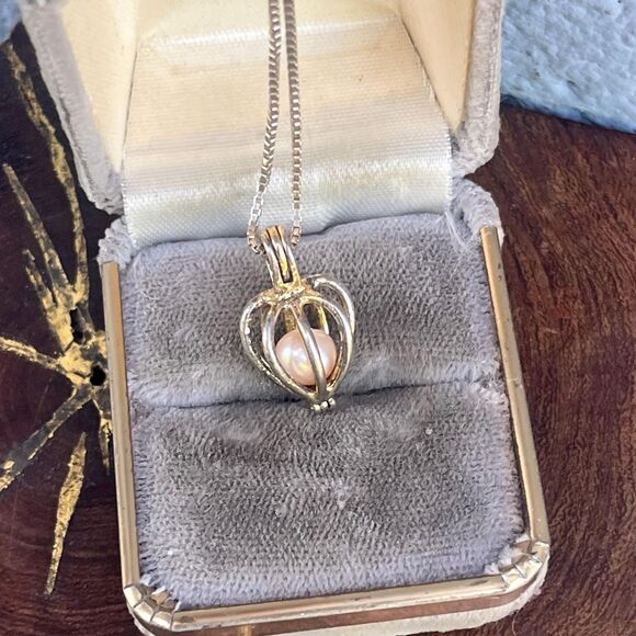 Sterling Silver Caged Pearl Necklace Love Jewelry Lucas Lameth - Picture 7 of 9